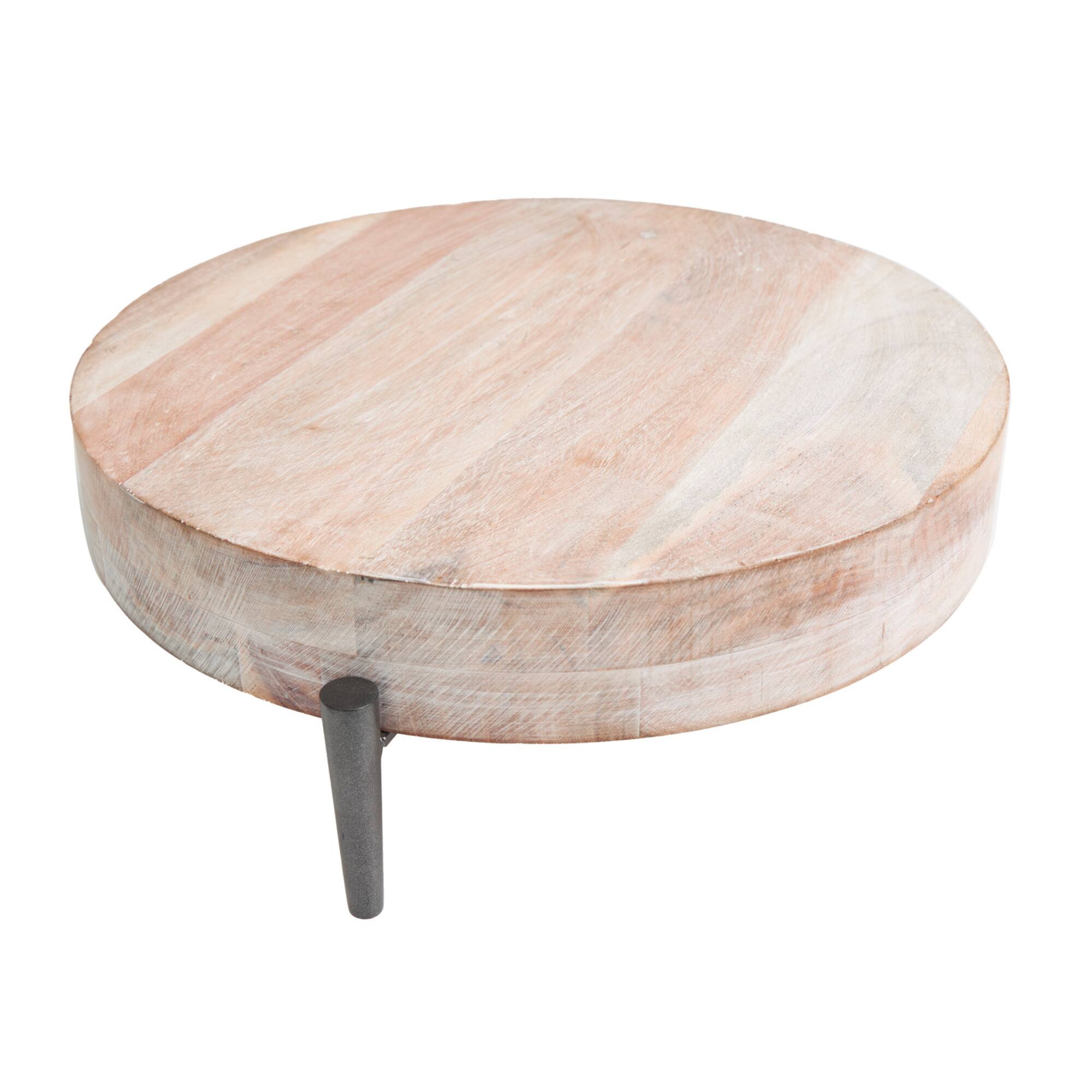 13" Cream Mango Wood Tray with Black Metal Leg